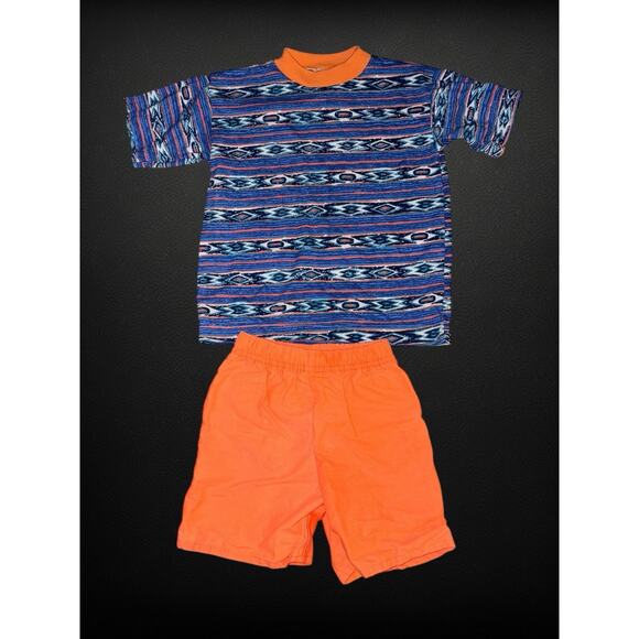 Vintage 80s 90s AOP Surf Skate Tee & Neon Shorts Set Kids Size 6 NWOT - Picture 3 of 6